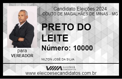 Candidato PRETO DO LEITE 2024 - COUTO DE MAGALHÃES DE MINAS - Eleições