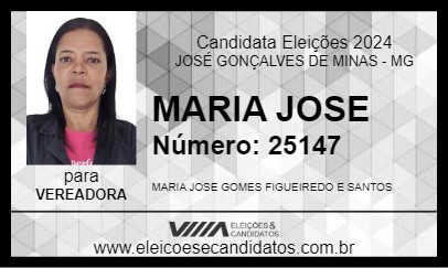 Candidato MARIA JOSE 2024 - JOSÉ GONÇALVES DE MINAS - Eleições