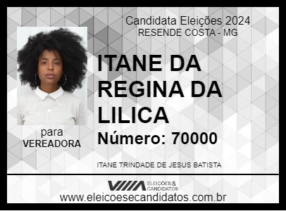 Candidato ITANE DA REGINA DA LILICA 2024 - RESENDE COSTA - Eleições