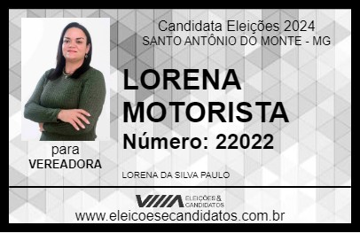 Candidato LORENA MOTORISTA 2024 - SANTO ANTÔNIO DO MONTE - Eleições