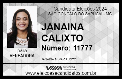 Candidato JANAINA CALIXTO 2024 - SÃO GONÇALO DO SAPUCAÍ - Eleições