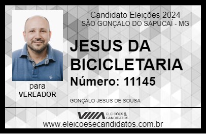 Candidato JESUS DA BICICLETARIA 2024 - SÃO GONÇALO DO SAPUCAÍ - Eleições