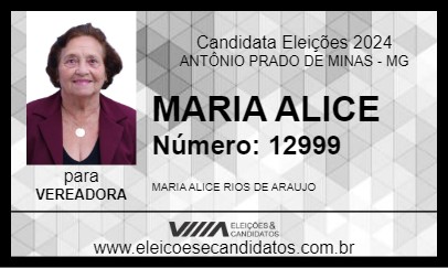 Candidato MARIA ALICE 2024 - ANTÔNIO PRADO DE MINAS - Eleições