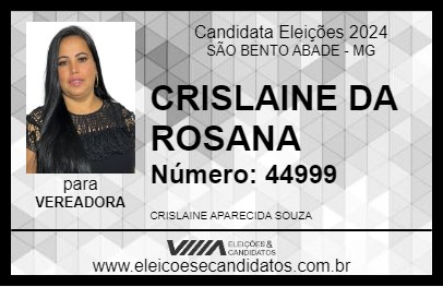 Candidato CRISLAINE DA ROSANA 2024 - SÃO BENTO ABADE - Eleições