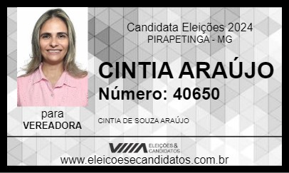 Candidato CINTIA ARAÚJO 2024 - PIRAPETINGA - Eleições