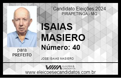 Candidato ISAIAS MASIERO 2024 - PIRAPETINGA - Eleições