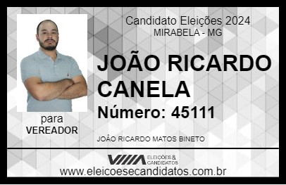 Candidato JOÃO RICARDO CANELA 2024 - MIRABELA - Eleições