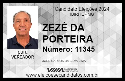 Candidato ZEZÉ DA PORTEIRA 2024 - IBIRITÉ - Eleições