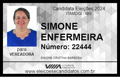 Candidato SIMONE ENFERMEIRA 2024 - ITAMOGI - Eleições