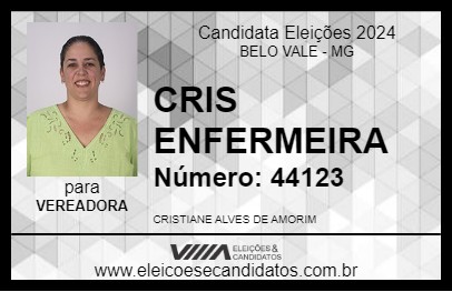 Candidato CRIS ENFERMEIRA 2024 - BELO VALE - Eleições