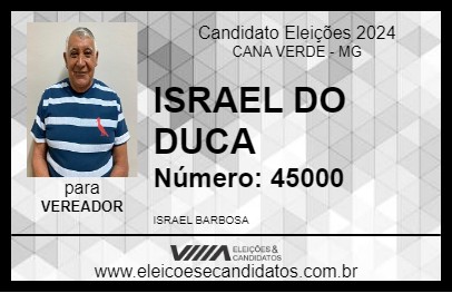 Candidato ISRAEL DO DUCA 2024 - CANA VERDE - Eleições