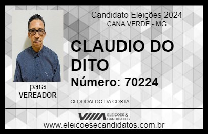 Candidato CLAUDIO DO DITO 2024 - CANA VERDE - Eleições