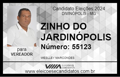 Candidato ZINHO DO JARDINÓPOLIS 2024 - DIVINÓPOLIS - Eleições