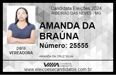 Candidato AMANDA DA BRAÚNA 2024 - RIBEIRÃO DAS NEVES - Eleições