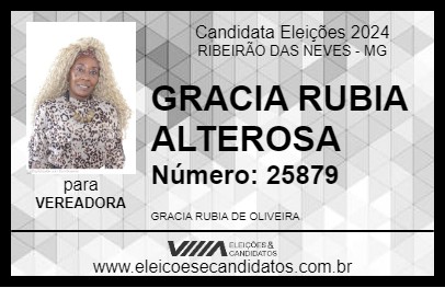 Candidato GRACIA RUBIA ALTEROSA 2024 - RIBEIRÃO DAS NEVES - Eleições