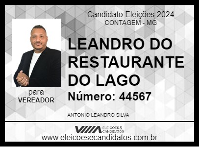 Candidato LEANDRO DO RESTAURANTE DO LAGO 2024 - CONTAGEM - Eleições