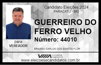 Candidato GUERREIRO DO FERRO VELHO 2024 - PARACATU - Eleições