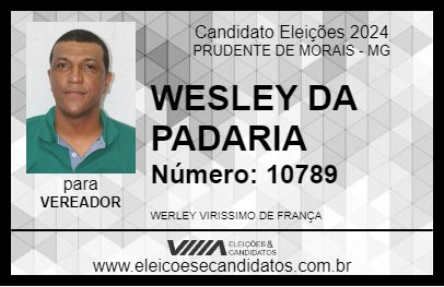 Candidato WESLEY DA PADARIA 2024 - PRUDENTE DE MORAIS - Eleições