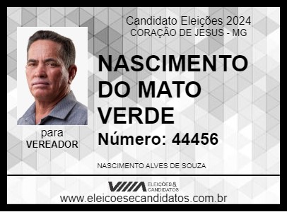 Candidato NASCIMENTO DO MATO VERDE 2024 - CORAÇÃO DE JESUS - Eleições