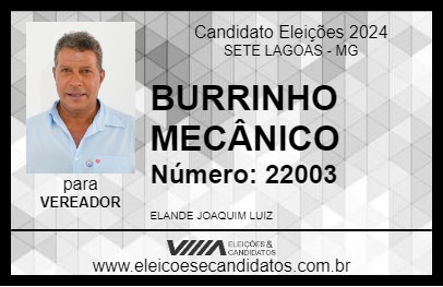 Candidato BURRINHO MECÂNICO 2024 - SETE LAGOAS - Eleições