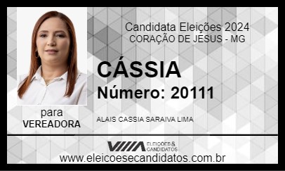 Candidato CÁSSIA 2024 - CORAÇÃO DE JESUS - Eleições