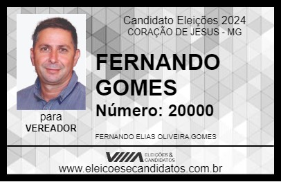 Candidato FERNANDO GOMES 2024 - CORAÇÃO DE JESUS - Eleições