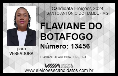 Candidato FLAVIANE DO BOTAFOGO 2024 - SANTO ANTÔNIO DO ITAMBÉ - Eleições