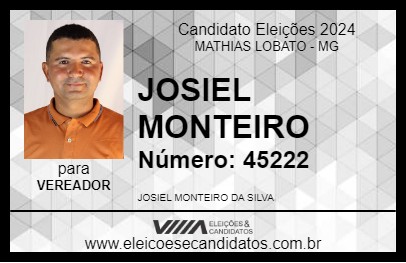 Candidato JOSIEL MONTEIRO 2024 - MATHIAS LOBATO - Eleições