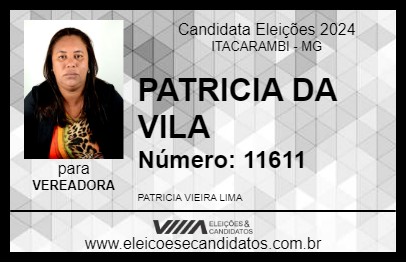 Candidato PATRICIA DA VILA 2024 - ITACARAMBI - Eleições