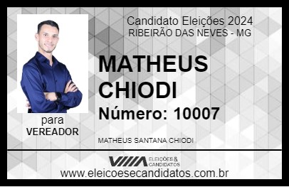 Candidato MATHEUS CHIODI 2024 - RIBEIRÃO DAS NEVES - Eleições