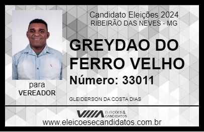 Candidato GREYDAO DO FERRO VELHO 2024 - RIBEIRÃO DAS NEVES - Eleições