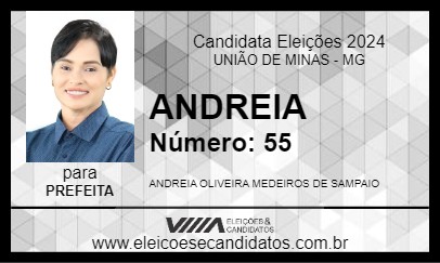 Candidato ANDREIA 2024 - UNIÃO DE MINAS - Eleições