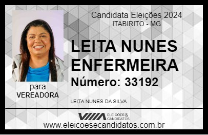 Candidato LEITA NUNES ENFERMEIRA 2024 - ITABIRITO - Eleições