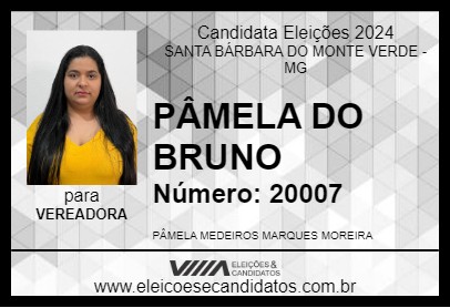 Candidato PÂMELA DO BRUNO 2024 - SANTA BÁRBARA DO MONTE VERDE - Eleições