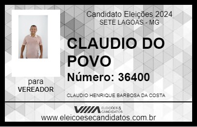 Candidato CLAUDIO DO POVO 2024 - SETE LAGOAS - Eleições