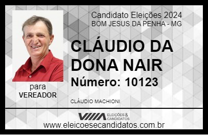 Candidato CLÁUDIO DA DONA NAIR 2024 - BOM JESUS DA PENHA - Eleições