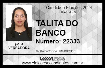 Candidato TALITA DO BANCO 2024 - IBIRACI - Eleições