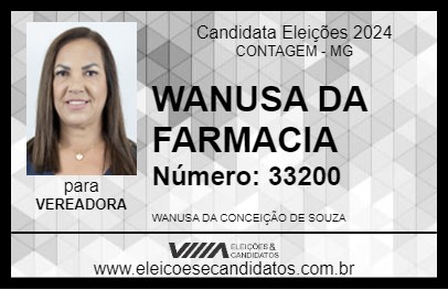 Candidato WANUSA DA FARMACIA 2024 - CONTAGEM - Eleições