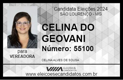 Candidato CELINA DO GEOVANI 2024 - SÃO LOURENÇO - Eleições