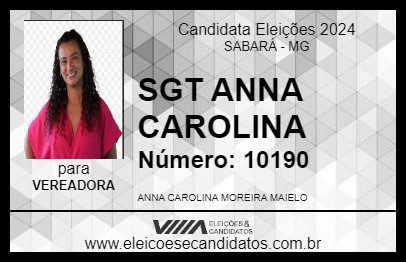 Candidato SGT ANNA CAROLINA 2024 - SABARÁ - Eleições