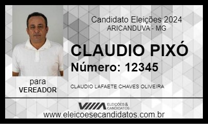 Candidato CLAUDIO PIXÓ 2024 - ARICANDUVA - Eleições