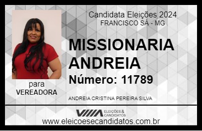 Candidato MISSIONARIA ANDREIA 2024 - FRANCISCO SÁ - Eleições