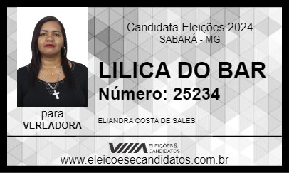 Candidato LILICA DO BAR 2024 - SABARÁ - Eleições