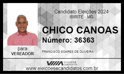 Candidato CHICO CANOAS 2024 - IBIRITÉ - Eleições