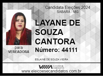 Candidato LAYNE SOUZA CANTORA 2024 - SABARÁ - Eleições