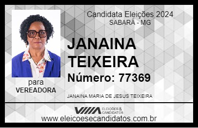 Candidato JANAINA TEIXEIRA 2024 - SABARÁ - Eleições