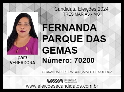 Candidato FERNANDA PARQUE DAS GEMAS 2024 - TRÊS MARIAS - Eleições