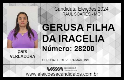 Candidato GERUSA FILHA DA IRACELIA 2024 - RAUL SOARES - Eleições