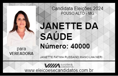 Candidato JANETTE DA SAÚDE 2024 - POUSO ALTO - Eleições