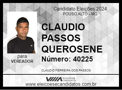 Candidato CLAUDIO PASSOS QUEROSENE 2024 - POUSO ALTO - Eleições